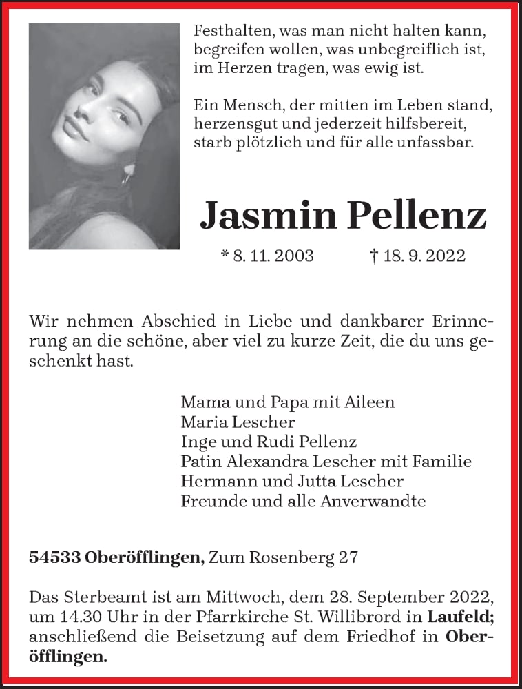 Verdacht SCHLANGENGIFTimpfmord
                  30.9.2022: Ober�fflingen (Rheinland-Pfalz): Jasmin
                  Pellenz - Jahrgang 2003