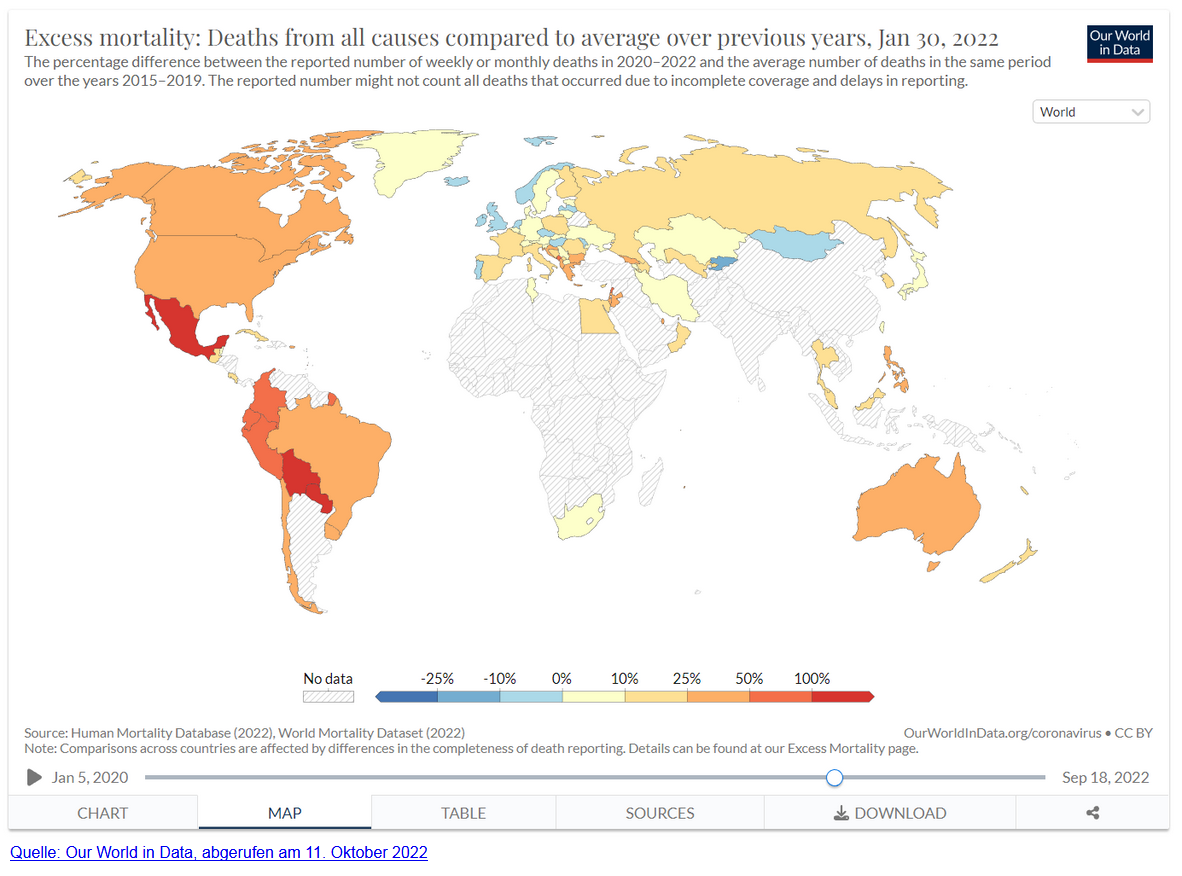 Zahlen �bersterblichkeit Weltkarte 11.
                Oktober 2022