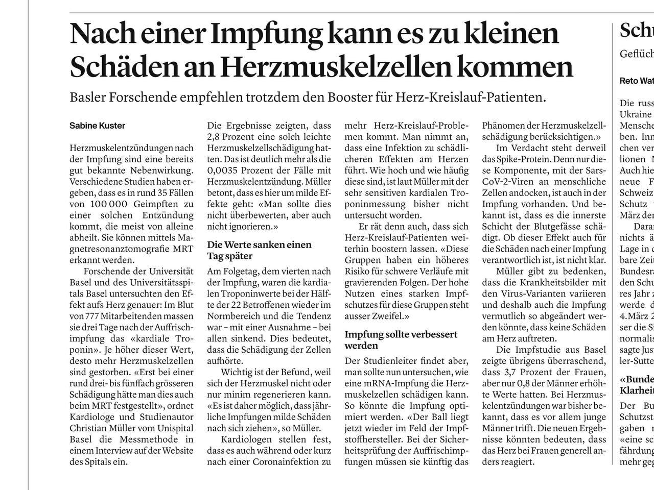 Mossad-Luzerner
                    Zeitung 10.11.2022: Pl�tzlich ist die Wahrheit nicht
                    mehr vertuschbar: "Nach einer Impfung kann es
                    zu kleinen Sch�den an Herzmuskelzellen kommen"