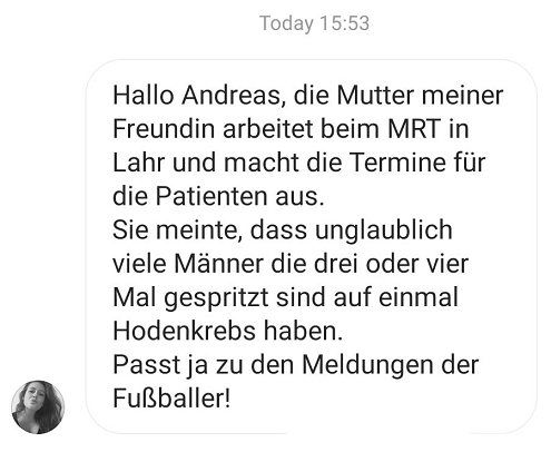 Lahr (BW, 4R)
                  10.11.2022: Immer mehr Hodenkrebs nach 3. oder 4.
                  Impfung