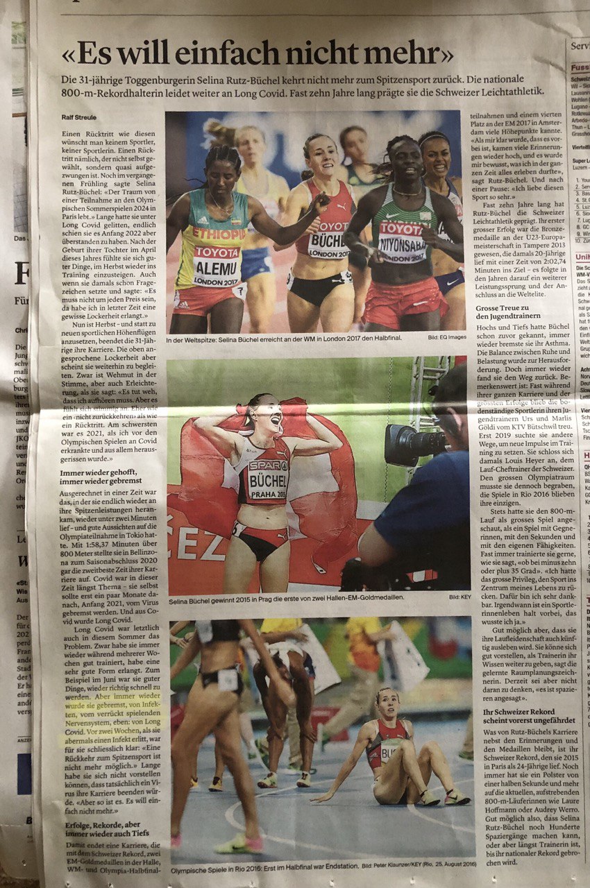 Schweiz 10.11.2022:
                    Sportlerin Selina Rutz-B�chel gibt Spitzensport auf
                    - wahrscheinlich "Corona"-geimpft