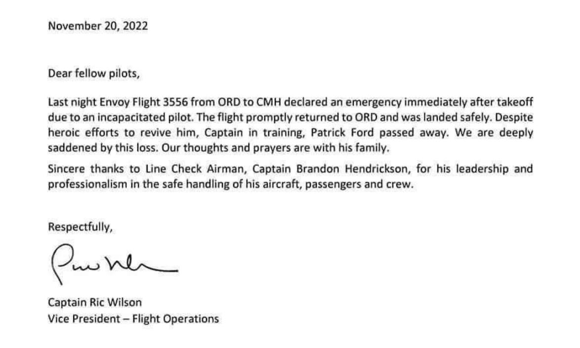 "USA" Envoy Airlines 23.11.2022: Pilot
                  gestorben kurz nach dem Start: Another pilot dead,
                  incapacitated immediately after takeoff.