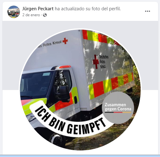 J�rgen Peckart vom
                    DRK verk�ndete am 2. Januar 2022 auf seinem
                    Facebook-Profil stolz: "Ich bin geimpft"