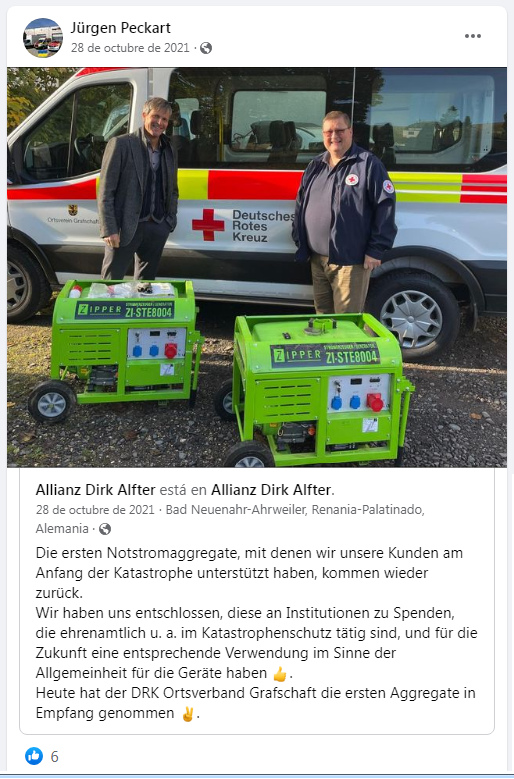 J�rgen Peckart war auch
                  in der Region Ahrweiler engagiert: Hier kommen im
                  Oktober 2021 Stromgeneratoren zur�ck