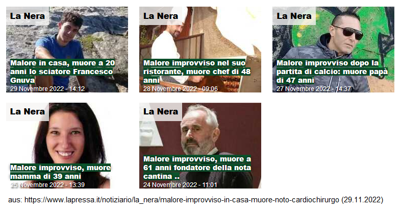 Italien: Malore improvviso kommt inzwischen JEDEN
                  TAG - seit der "Coronaimpfung" - man fragt
                  sich, bis die Justiz es endlich schnallt und die T�ter
                  mit Draghi etc. hinter Gitter bringt