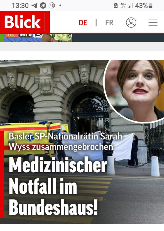"Corona"-Impfschaden in Bern 8.12.2022:
                Zusammenbruch im Bundeshaus: "Basler
                SP-Nationalr�tin Sarah Wyss zusammengebrochen"