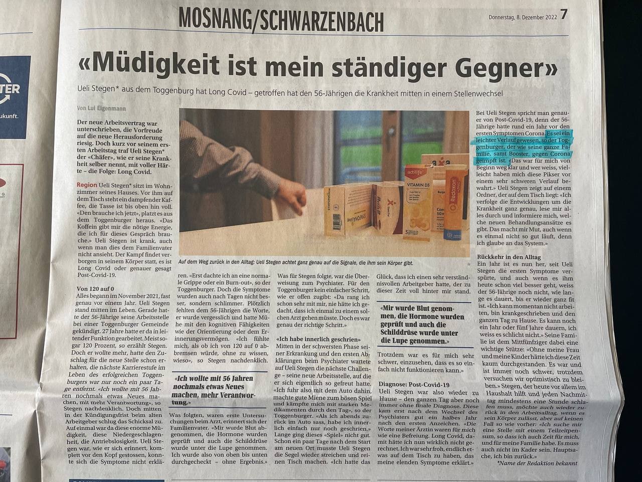 "Corona"-Impfschaden Toggenburg
                    (Schweiz) 8.12.2022: Artikel: "M�digkeit ist
                    mein st�ndiger Gegner"