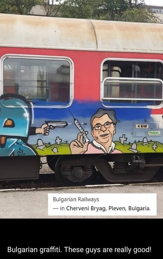 Widerstand Bulgarien 15.12.2022: Sprayer oder
                  Maler zeigen: Bill Gates mit Impfung wird erschossen