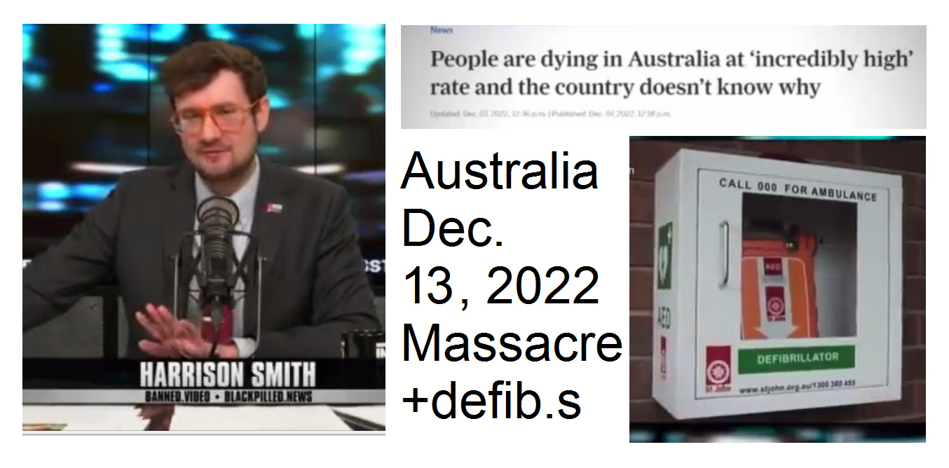 Zahlen: Australien seit der
                    "Coronaimpfung" am 14.12.2022: 17%
                    �bersterblichkeit - und Melbourne bekommt
                    Defibrillatoren �berall: Australia Installing
                    Defibrillators Outside Homes To Combat MASSIVE Spike
                    In Deaths [VIDEO]