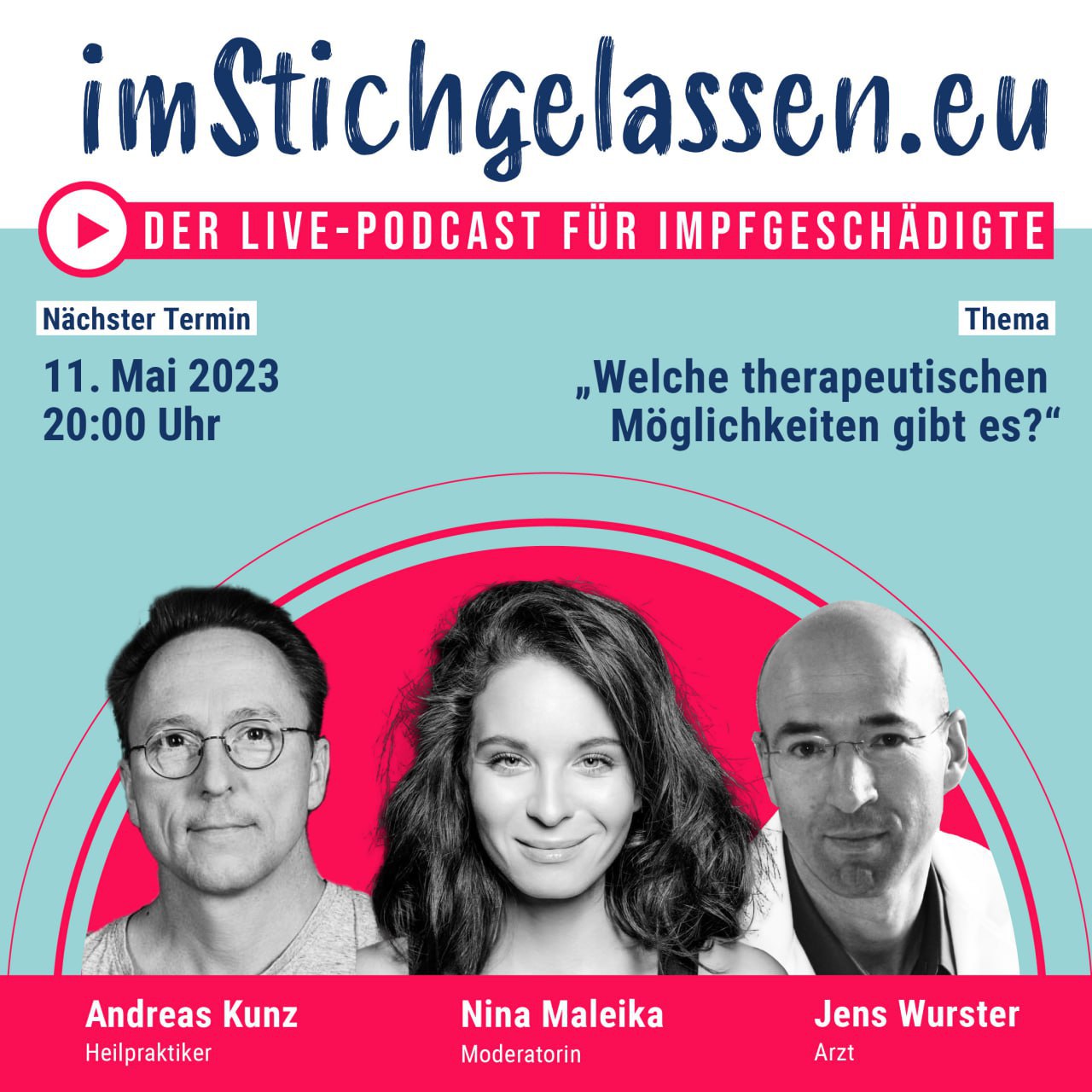 Widerstand 4R 8.5.2023:
                                Podcast f�r Leute mit
                                "Corona"-Impfschaden:
                                imStichgelassen.eu Live-Podcast f�r
                                Impfgesch�digte #6: "Welche
                                therapeutischen M�glichkeiten gibt
                                es?"