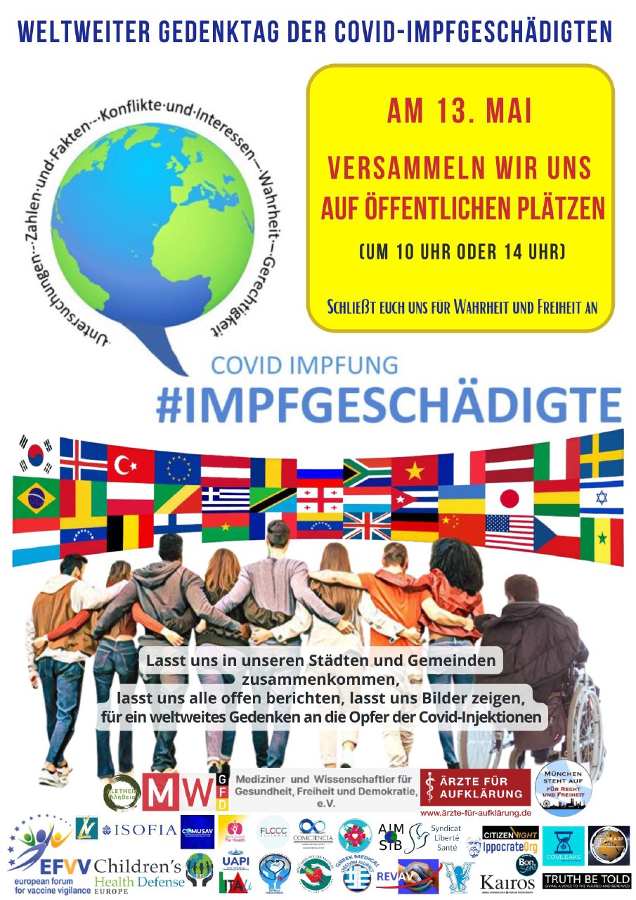 Widerstand weltweit
                                      11.5.2023: Gedenktag f�r
                                      Impfgesch�digte ist immer der 13.
                                      Mai eines jeden Jahres