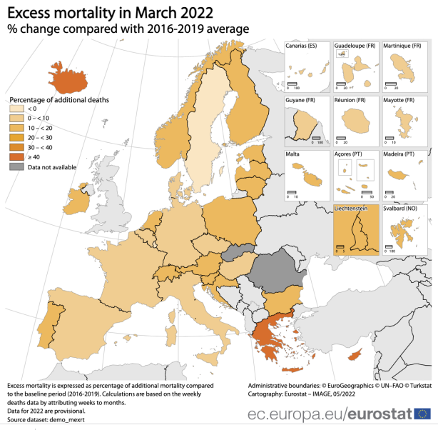 Karte EU �bersterblichkeit M�rz 2022