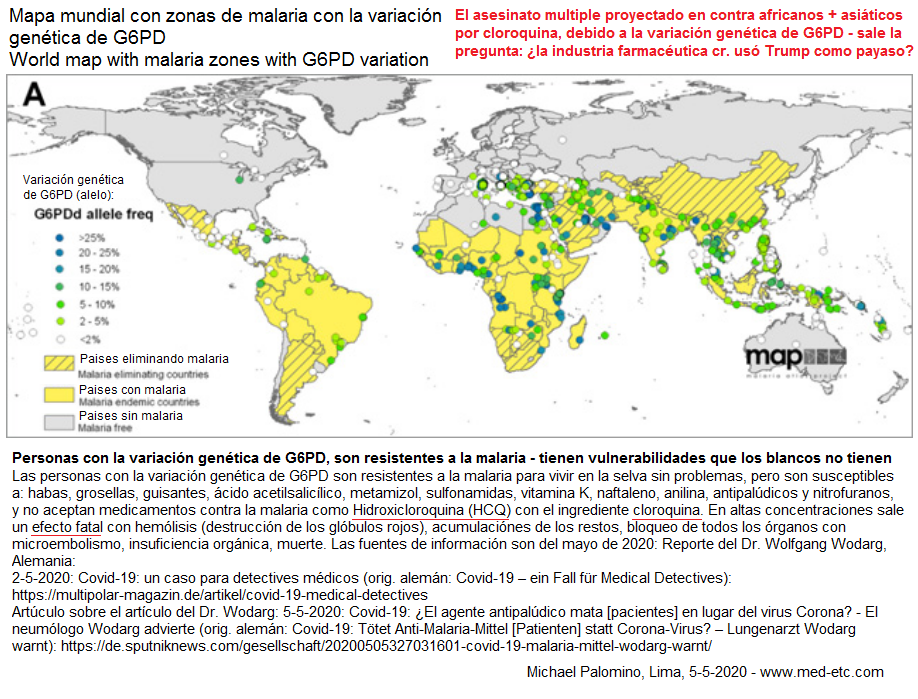 Mapa mundial
                            con las zonas de malaria donde viven y
                            proviene la gente que es resistente a la
                            malaria con la variación genética de G6PD
                            favismo