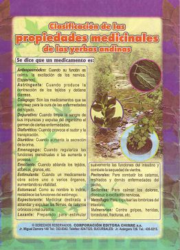Rückseite von "Plantas que curan"
                    ("Heilpflanzen") des Chirre-Verlags, Lima