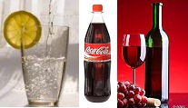 Getränke, zum Beispiel
                                            Zitronenwasser, Coca-Cola
                                            oder Rotwein