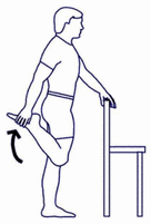 Dehnung des
                                        Oberschenkelstreckers
                                        (Quadrizeps) stehend angelehnt,
                                        z.B. an einen Stuhl