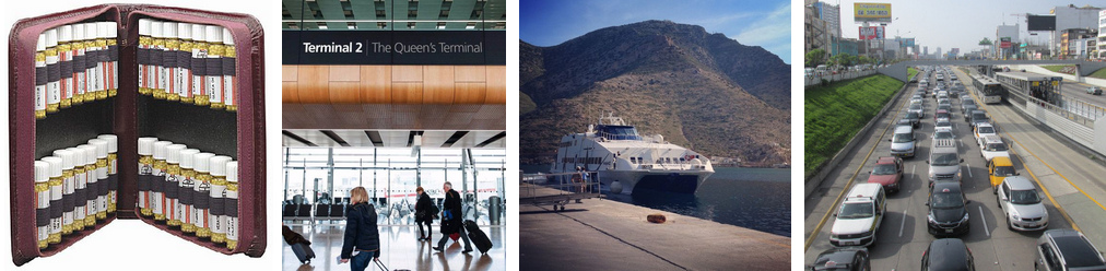 Die hom�opathische
                                Reiseapotheke: Flugreise (London
                                Heathrow), Schiffsreise (Santorini in
                                Griechenland), Autoreise (Lima im Stau)