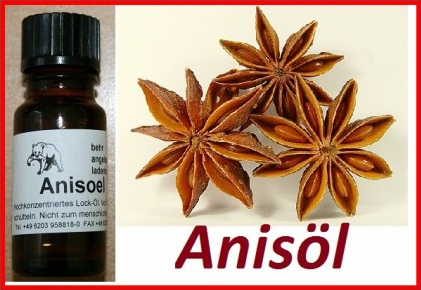 L'huile d'anis (ici de
                        l'anis �toil�) hautement concentr�e comme
                        attractif contre le poisson - pas pour un usage
                        humain