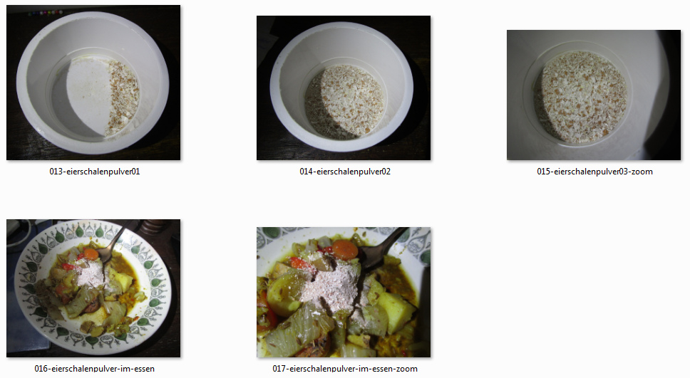 Foto m�ltiple 03:
                Espolvorear el polvo de la c�scara del huevo en la
                comida