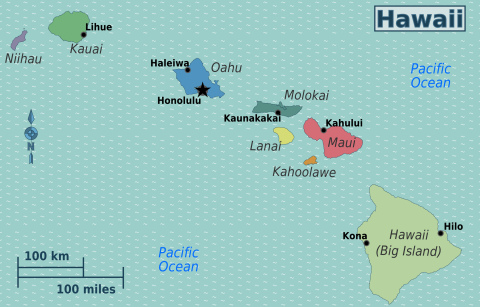 Karte von Hawaii
                              mit den Städten Honolulu und Hilo