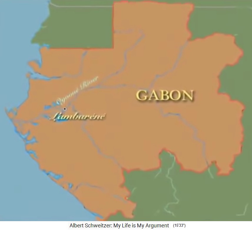 Karte von Gabun (Gabon) mit
                Lambarene und dem Fluss Ogoou� (Ogowe)