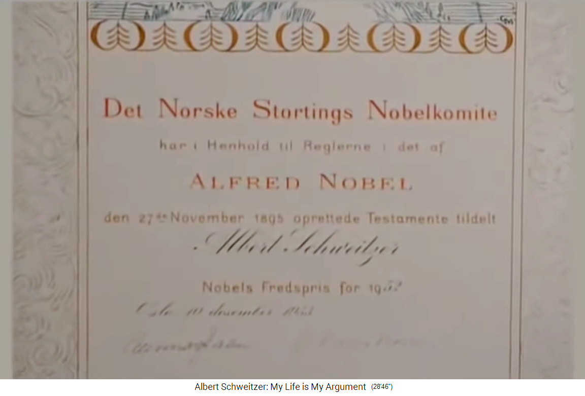 Die Urkunde des
                    Friedensnobelpreis f�r Albert Schweitzer 1952