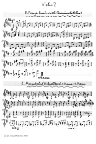 Bart�k-Sz�kely: Romanian folk dances,
                              violin tutti part (page 3): No. 5:
                              Romanian polka (Poarga Rom�neasc�); No. 6:
                              Fast dance (Manuntelul)