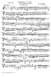 Vivaldi: concerto for violin G major, first
                        part (Allegro), violin tutti part (page 1)