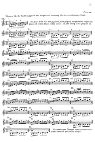 Seite 25: �bungen f�r die
                            Unabh�ngigkeit der Finger, w�hrend ein
                            Finger dauernd liegenbleibt
                            ("gefesselter" Finger), in
                            verschiedenen Positionen. Man kann den
                            "gefesselten" Finger spielen oder
                            nur stehenlassen (Maurer)