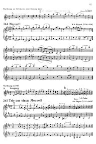 Seite 18: Ein Menuett von Wolfgang
                            Amadeus Mozart mit Doppelgriffen, sowie ein
                            Trio aus einem Menuett von Joseph Haydn,
                            jeweils mit einer Vor�bung von Schloder