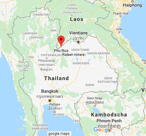 Mapa del norte de Tailandia con Phu Ruea en la
                    provincia de Loei, con el centro Kailash Akhara