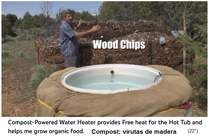 la
                      calefacci�n del agua viene de un mont�n de compost
                      con virutas de madera