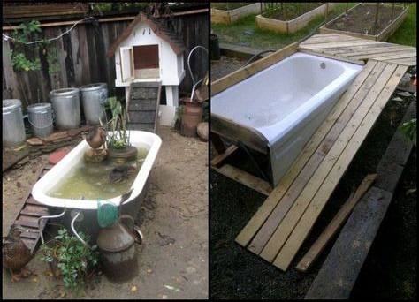 Ententeich aus alten Badewannen mit Ablauf