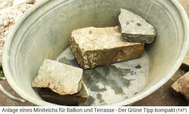 In einen Zuber
                    werden grosse Steine reingelegt, um verschiedene
                    H�hen zu schaffen