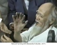 Conferencia de prensa con Fukuoka en
                          Dahanu 01, los periodistas le ponen bolas de
                          semillas entre los dedos de la mano derecha