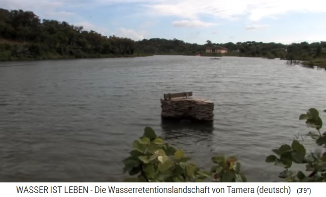Tamera (Portugal),
                    Seeufer von See 1, das Wasserspiegel-Kontrollrohr