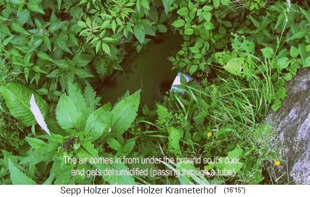 Erdkeller am Krameterhof, das
                    etwas ansteigende, unterirdische Zuluftrohr mit
                    Luftentfeuchtung