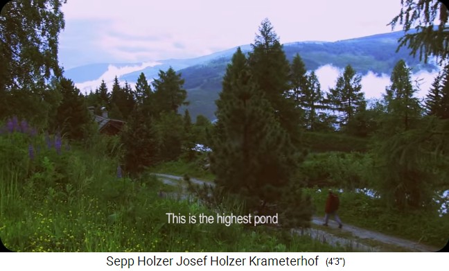 Granja Krameterhof de Sepp Holzer: el conjunto
                    alto de estanques, vista desde arriba