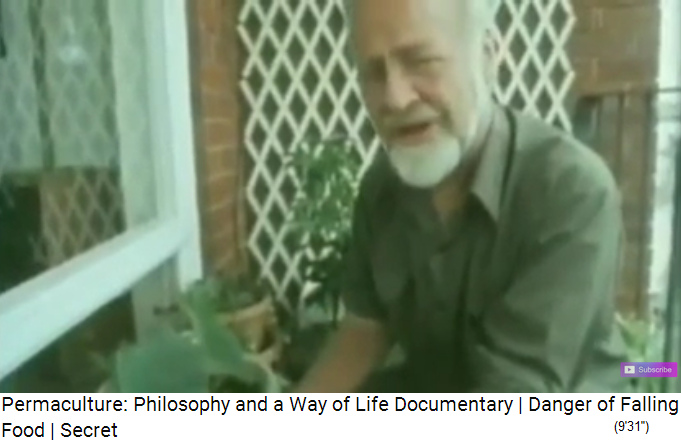 Bill Mollison showing balcony
                        permaculture
