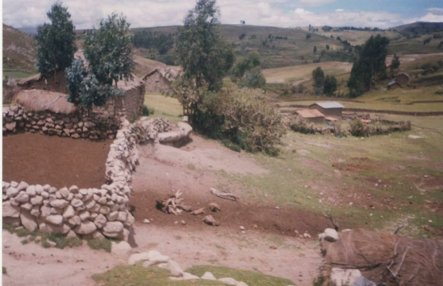 Weiler mit Feldmauern, Millpo, Region Ayacucho,
                Peru