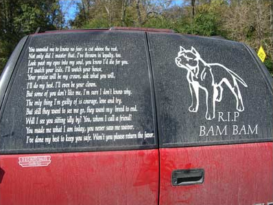 Jerry Westmoreland ten�a un logotipo de
              Pitbull en su carro [88], un logotipo s�dico y mortal [4]