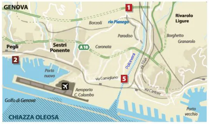Mappa / pianta della citt� di Genova con il
                    fiume Polcevera come matita, “come linea”