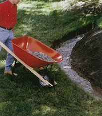 Los cimientos de
                            un muro seco se amontonan con grava