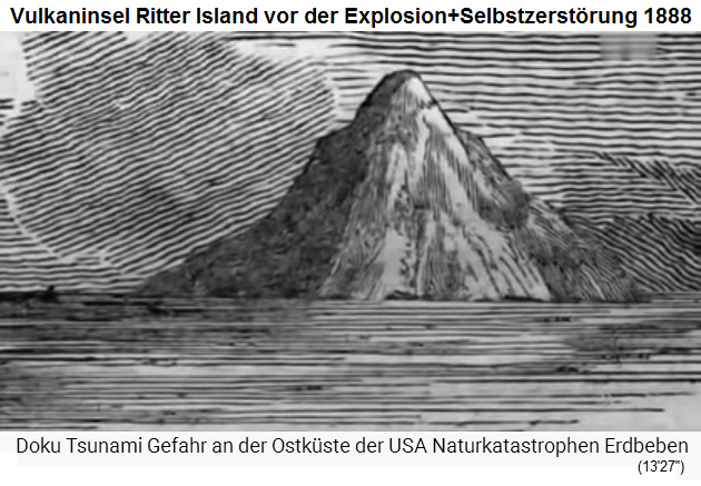 Die
                      Ritter-Insel vor Neuguinea vor der Explosion,
                      Zeichnung 1880ca.