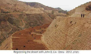 Meseta de
                            Loess de China: terrazas con diques
                            transversales (elemento de permacultura),
                            vista aerea