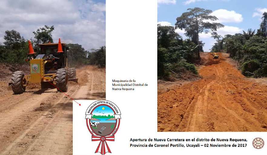Region Pucallpa, Peru:
                    Urwaldvernichtung durch Strassenbau 01, 2017, die
                    Strasse wurde am 2. November 2017 illegal er�ffnet,
                    bewilligt durch die korrupte Direktion der
                    Provinzregierung von Pucallpa