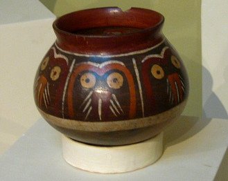 pot of Nasca culture with a design of a bird god