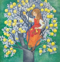 Two-Eyes in the apple tree with golden apples