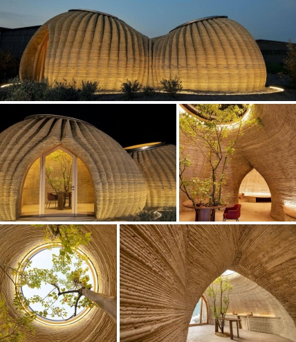 Architektur Italien 3.9.2023: Haus
                              kommt aus dem 3D-Drucker - das Baumaterial
                              ist Erde, Wasser, Reish�lsen+Bindemittel