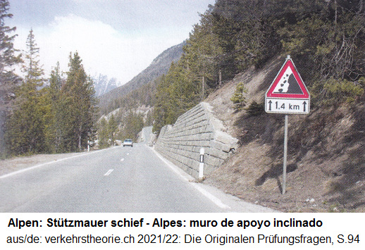 Schweizer Alpen, schiefe Stützmauer 01